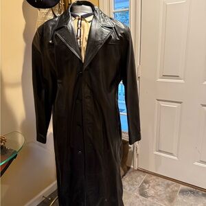 Wilsons Leather Black Long Leather Trench Coat